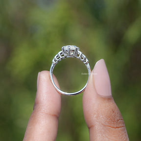 Back view of Marquise Cut Moissanite Engagement Ring in secure setting