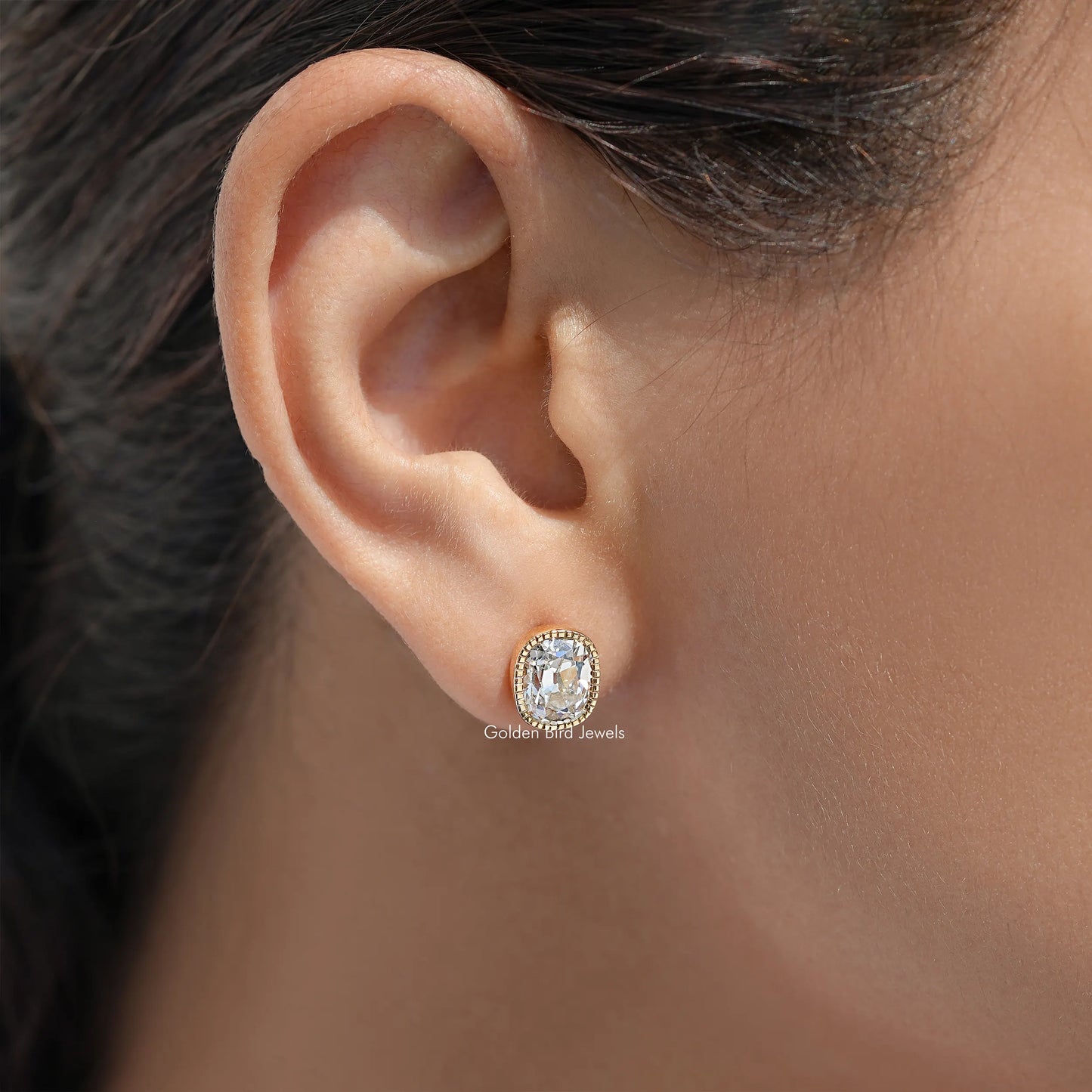 Old Mine Cushion Lab Diamond Milgrain Bezel Studs