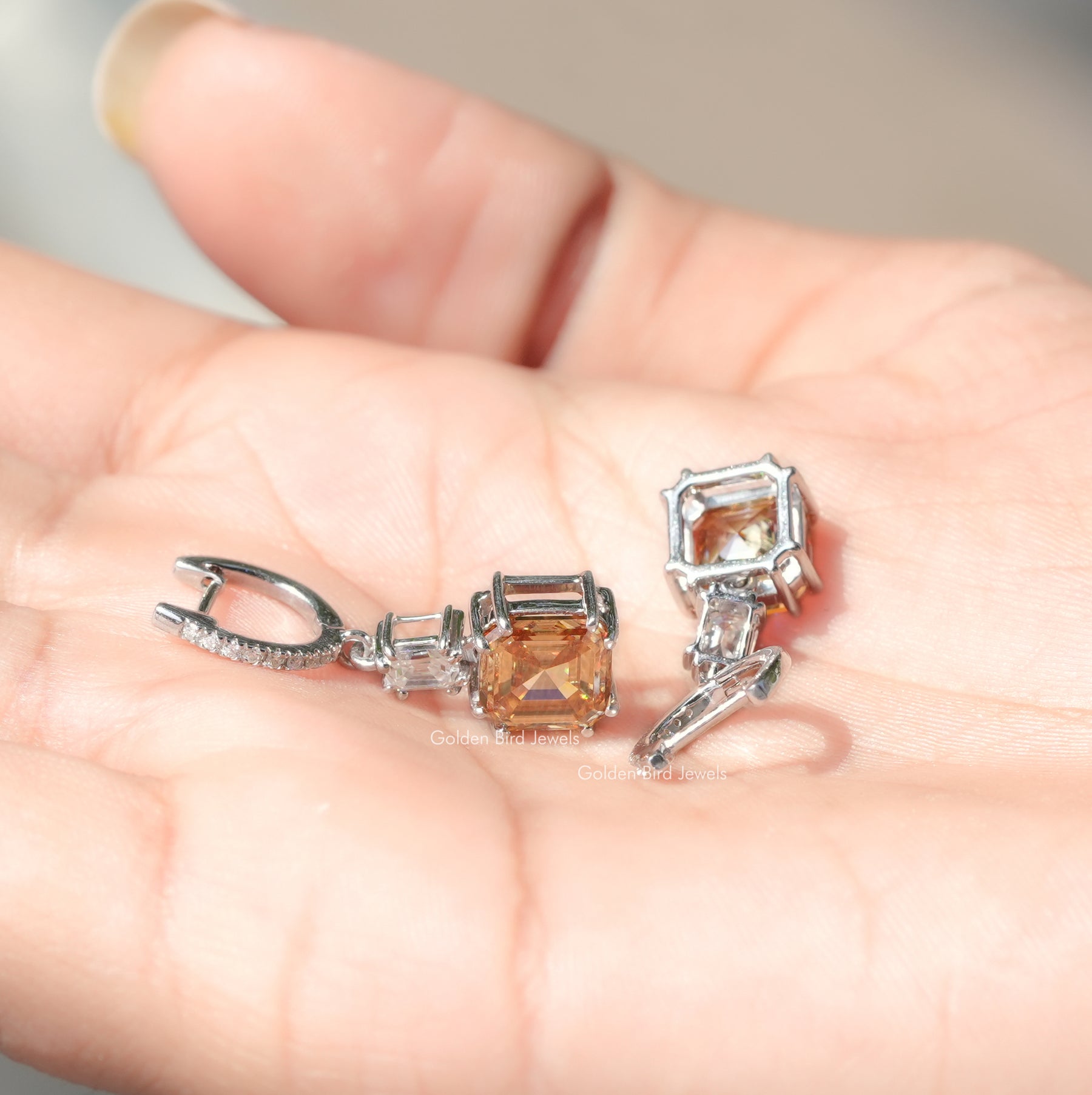 Asscher Cut Moissanite Dangle Drop Earrings