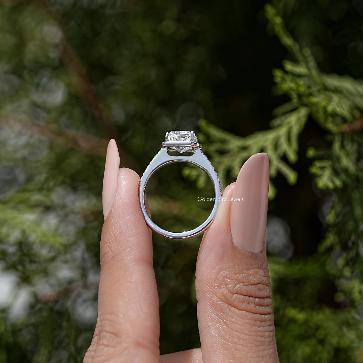 Cushion Cut Diamond Moissanite Accent Ring