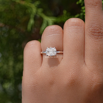 East West Set Old Mine Cushion Moissanite Ring