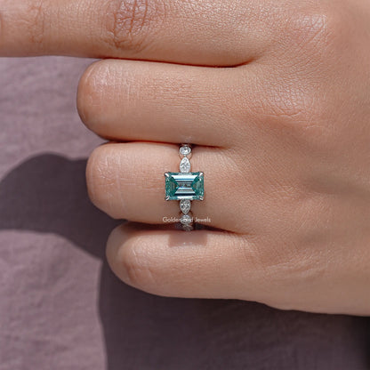 Emerald Cut Moissanite Gemstone Engagement Ring