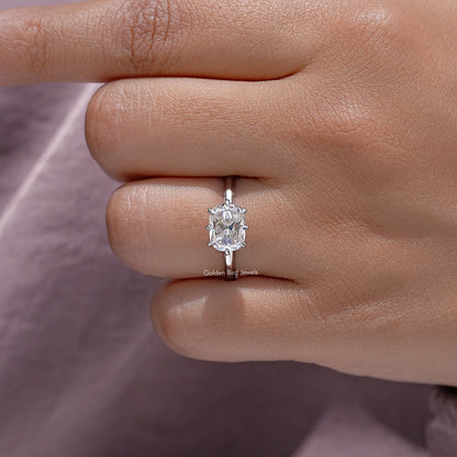 East West Set Old Mine Cushion Moissanite Ring