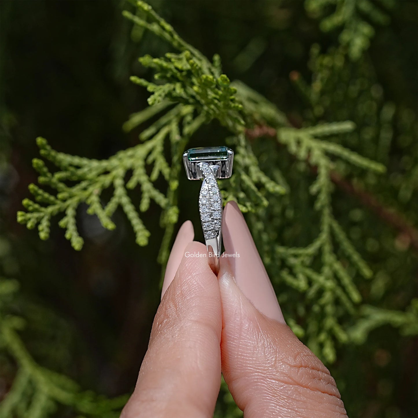 Emerald Cut Moissanite Gemstone Twisted Wedding Ring