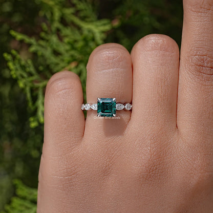 Green Asscher Moissanite Gemstone Engagement Ring