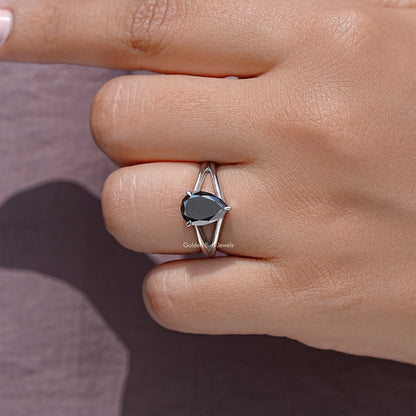 Pear Cut Moissanite Gemstone Split Shank Ring