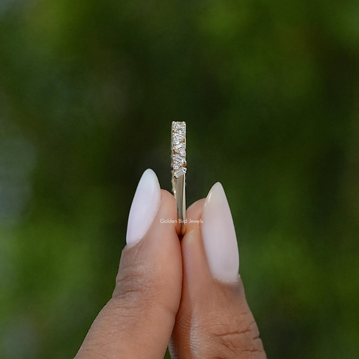 Round And Baguette Lab Diamond Half Eternity Band