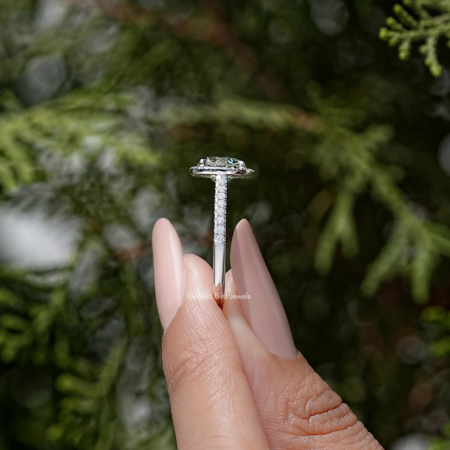 Old European Round Cut Moissanite Accent Ring