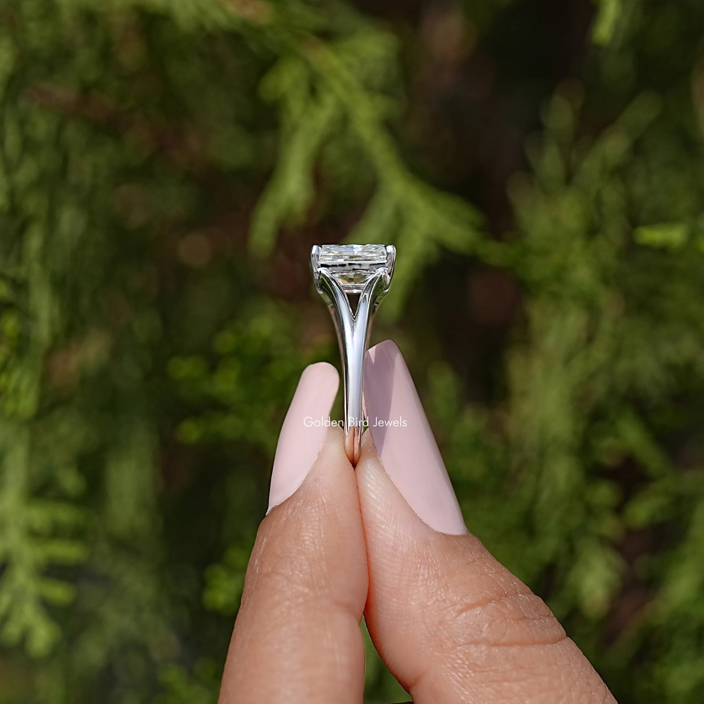 Radiant Cut Moissanite Gemstone Split Shank Engagement Ring