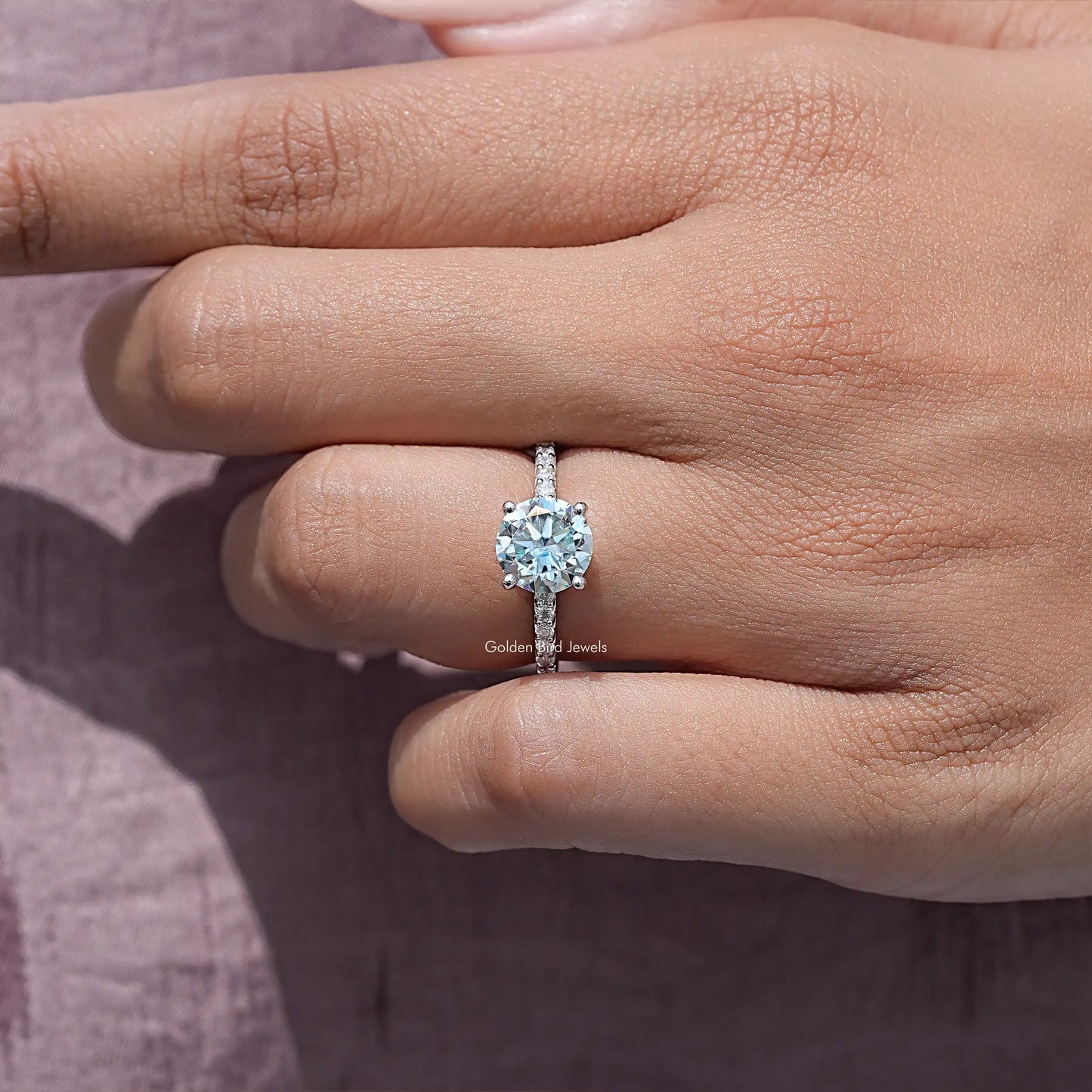 Round Cut Moissanite Solitaire Accent Ring