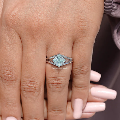 Princess Moissanite Gemstone Split Shank Wedding Ring