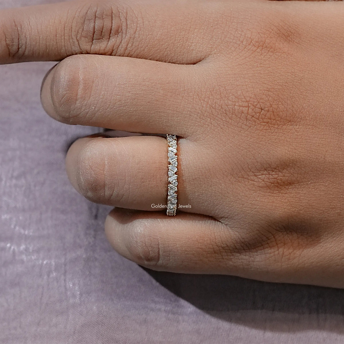 Round And Baguette Lab Diamond Half Eternity Band