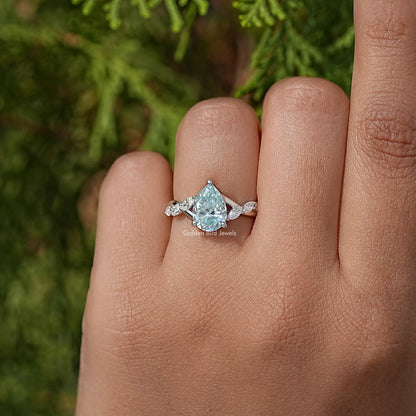 Blue Pear Moissanite Floral Anniversary Ring