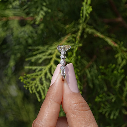 Yellow Pear Cut Moissanite Gemstone Engagement Ring