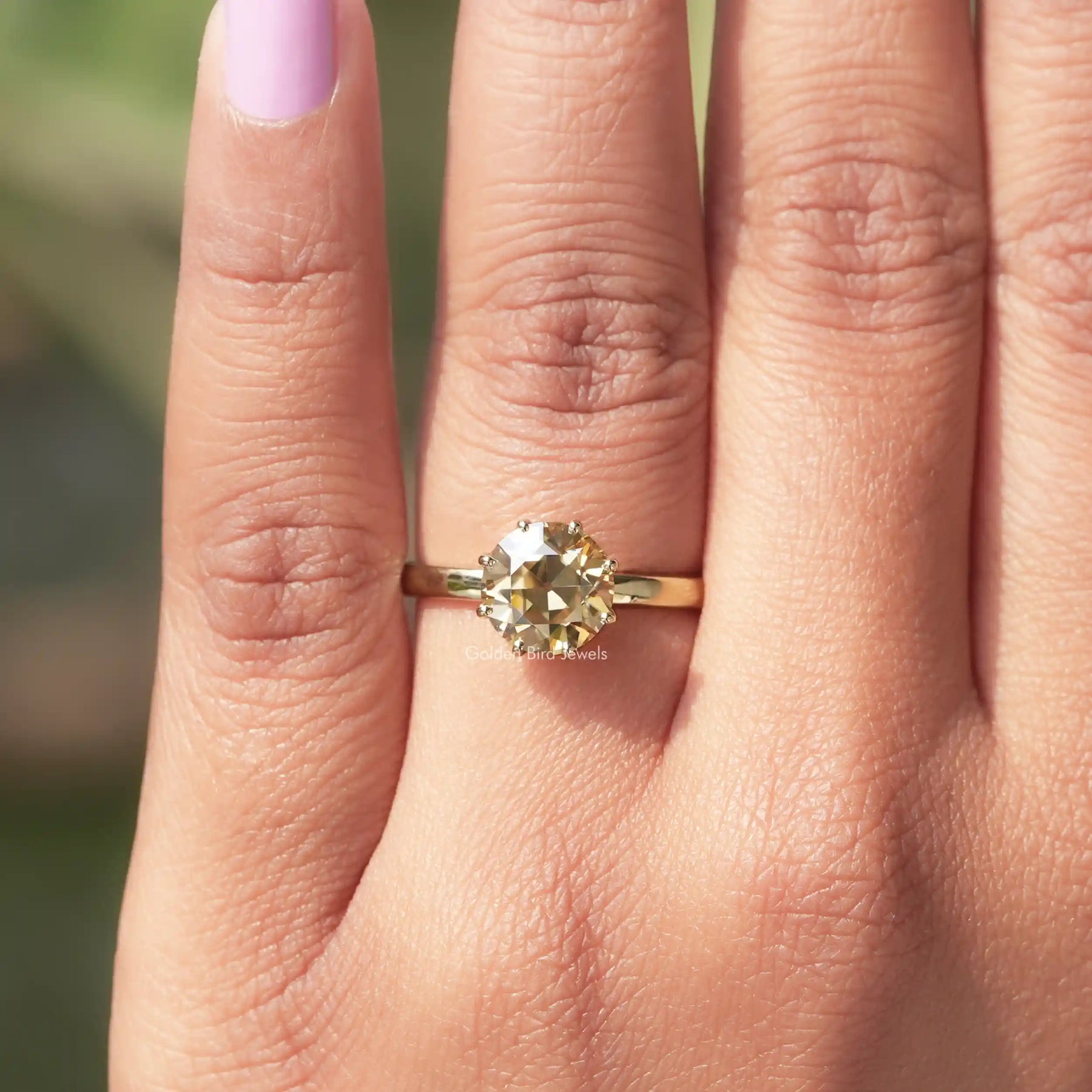 Close View of Round Cut Moissanite Solitaire Ring 