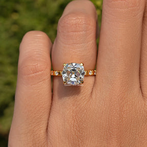 Moissanite Old Mine Cushion Cut Accent Stone Ring