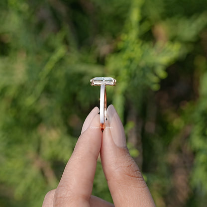 Side View of Portrait Cut Hexagon Moissanite Ring