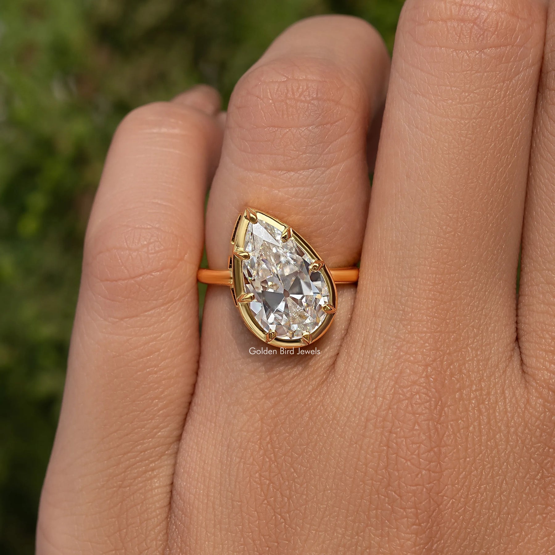 Old Mine Pear Cut Moissanite Solitare Engagement Ring
