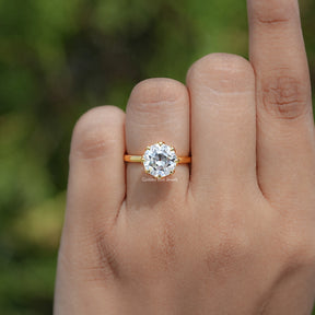 In finger view of Round Cut Solitaire Engagement Ring