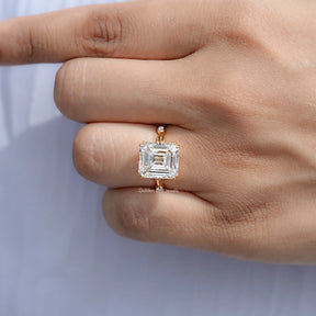 Close view of Asscher Cut Solitaire Engagement Ring 
