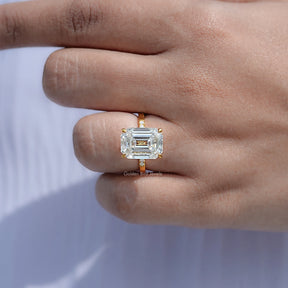 Close View Of Emerald Cut Moissanite Engagement Ring