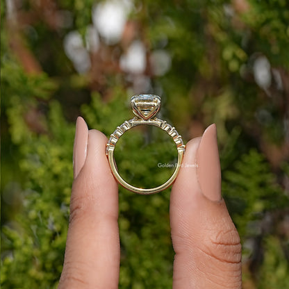 Moissanite Old Mine Emerald Accent Stone Ring