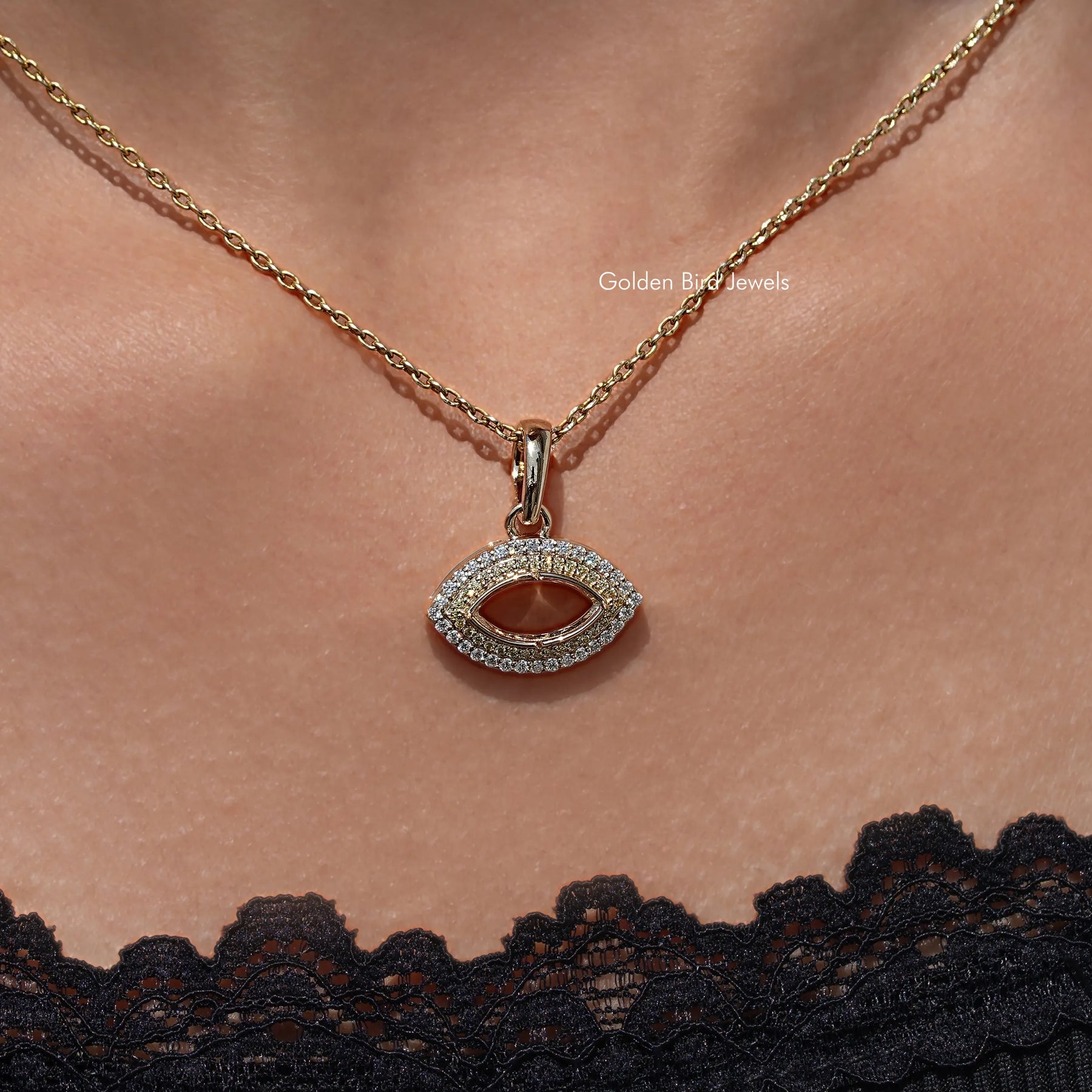 In front view of moissanite Pear cut pendant
