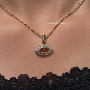 In front view of moissanite Pear cut pendant