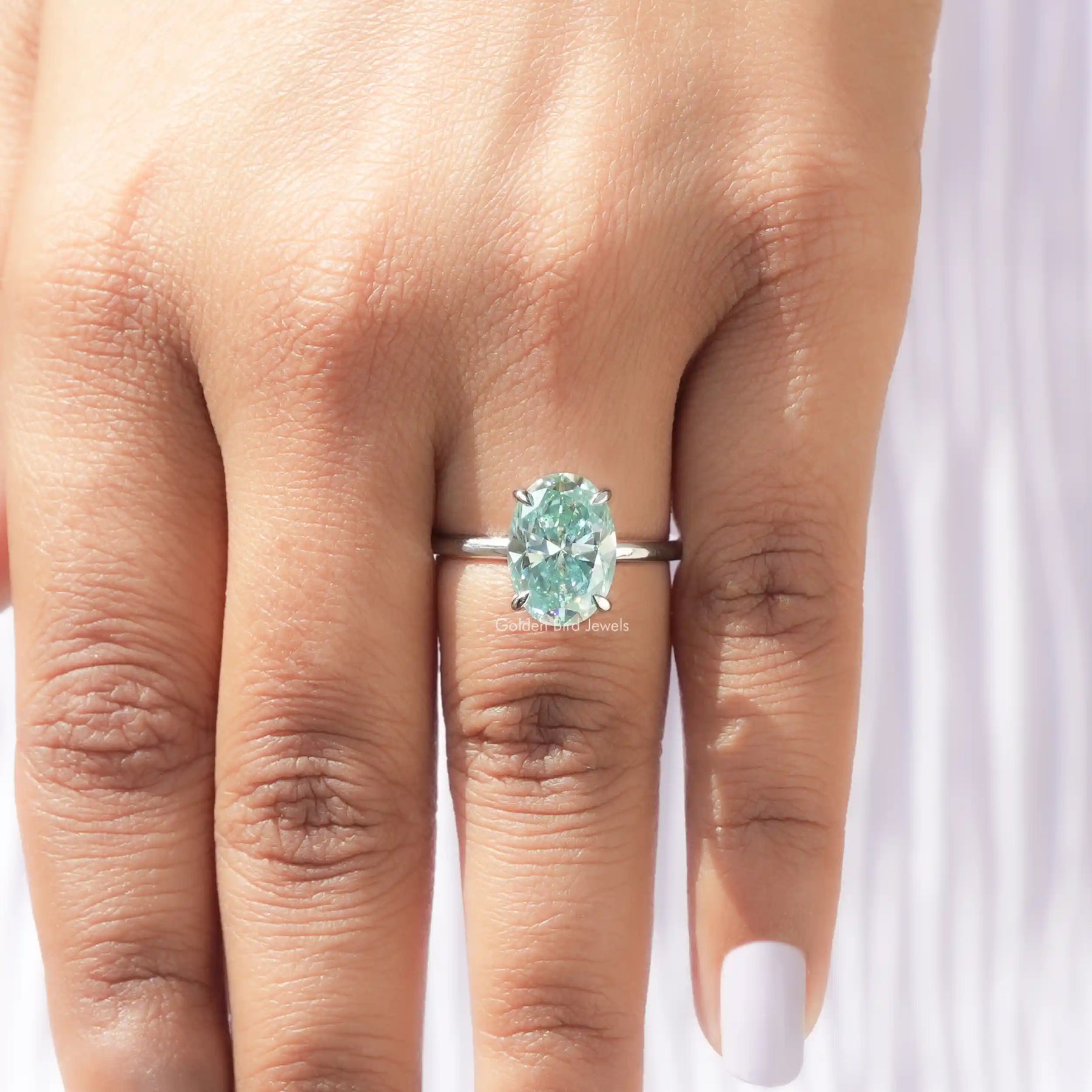 Detailed View Of Oval Shaped Moissanite Ring
