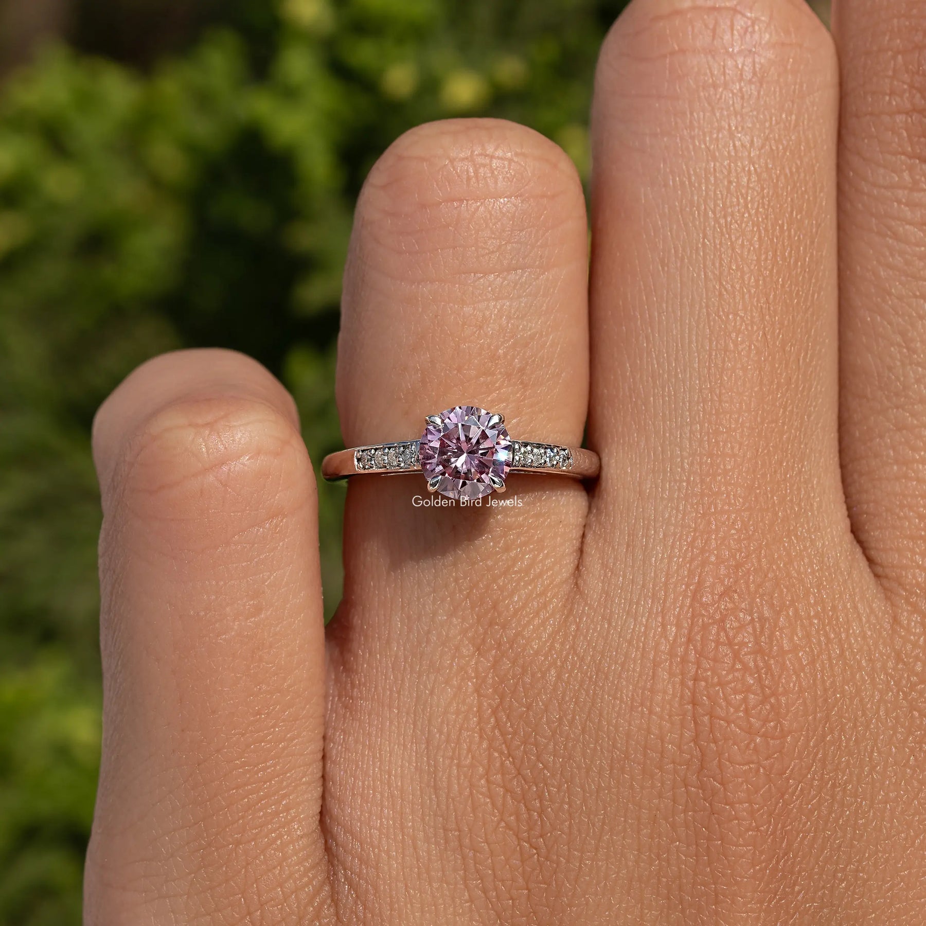 Round Cut Moissanite Accent Ring
