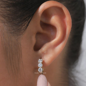 Round Cut Moissanite Small Huggies Hoop Earrings