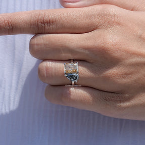 Close View Of Radiant And Pear Cut Moissanite Engagement Ring
