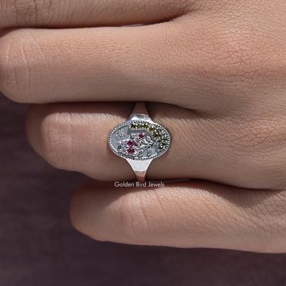 Floral Gemstone Signet Ring