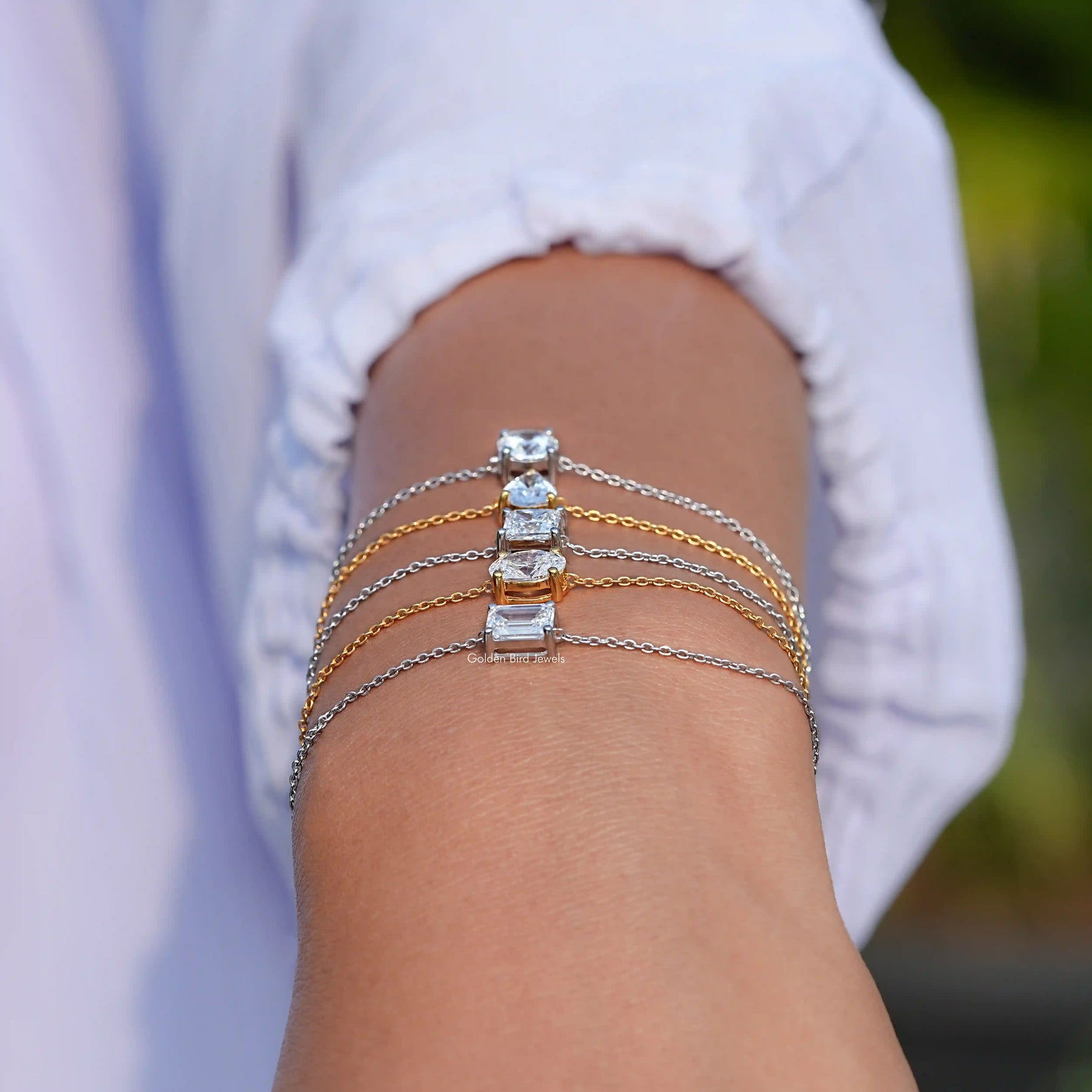 Multi Shape Moissanite Solitaire Chain Bracelet