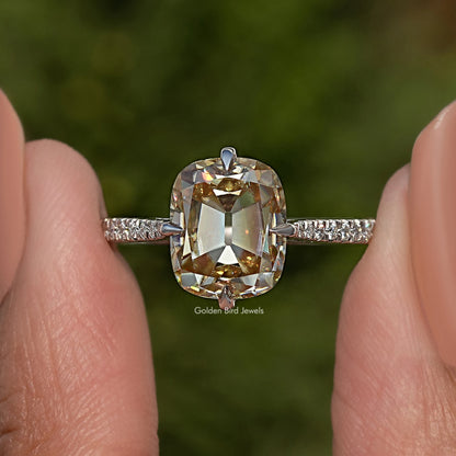 Old Mine Cushion Cut Moissanite Accent Stone Ring