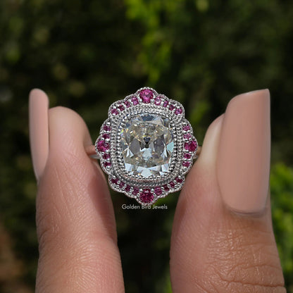 Old Mine Cushion Cut Moissanite Halo Ring