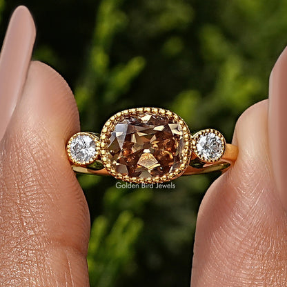 Three Stone Old Mine Cushion Cut Solitaire Engagement Ring