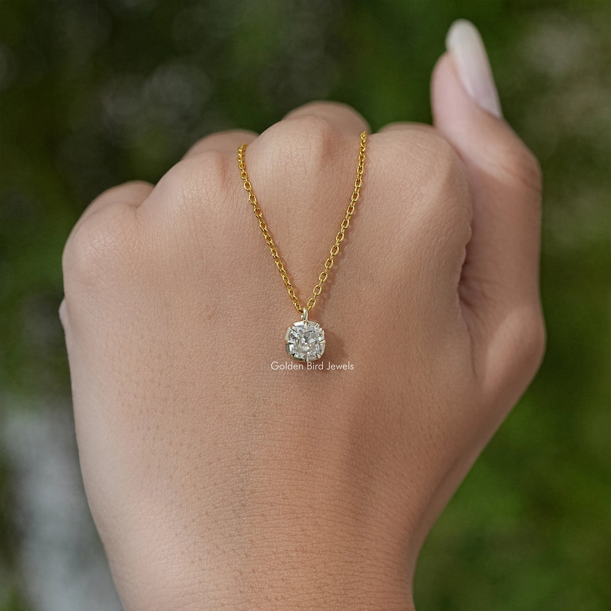Off White Old Mine Cushion Cut Moissanite Pendant