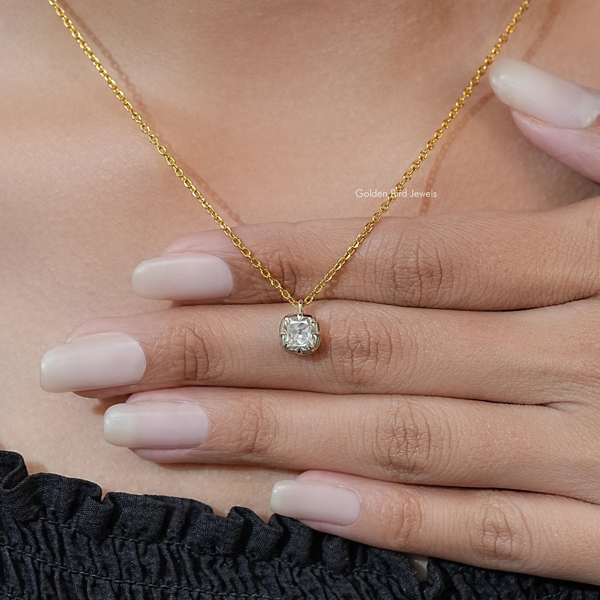 Off White Old Mine Cushion Cut Moissanite Pendant