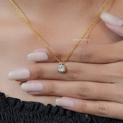 Off White Old Mine Cushion Cut Moissanite Pendant