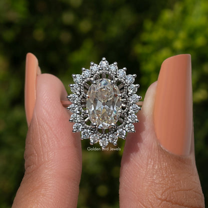 Old Mine Oval Cut Moissanite Halo Ring
