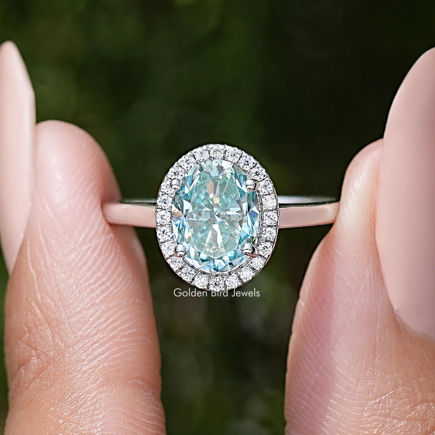 Old Mine Oval Cut Moissanite Diamond Halo Ring