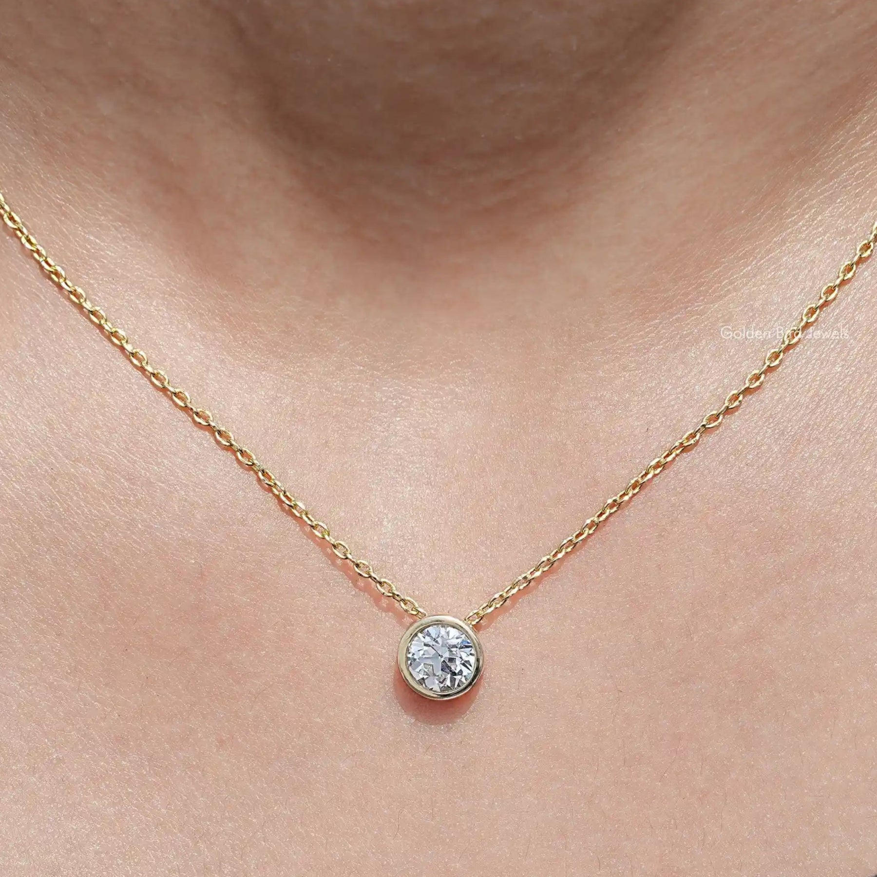 Front View of Old European Cut Round Lab Diamond Pendant