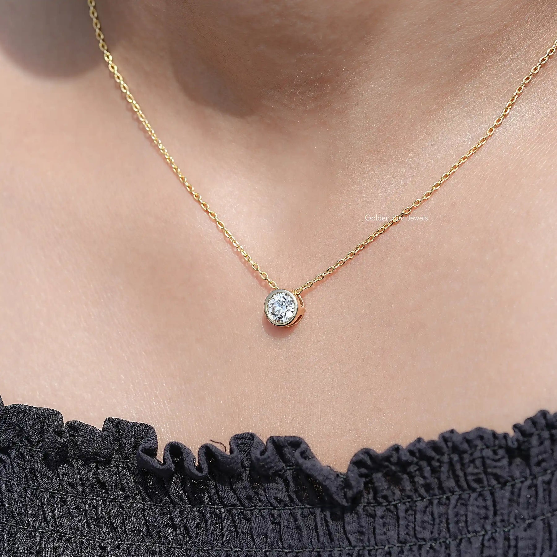 neck View of Old European Cut Round Lab Diamond Pendant
