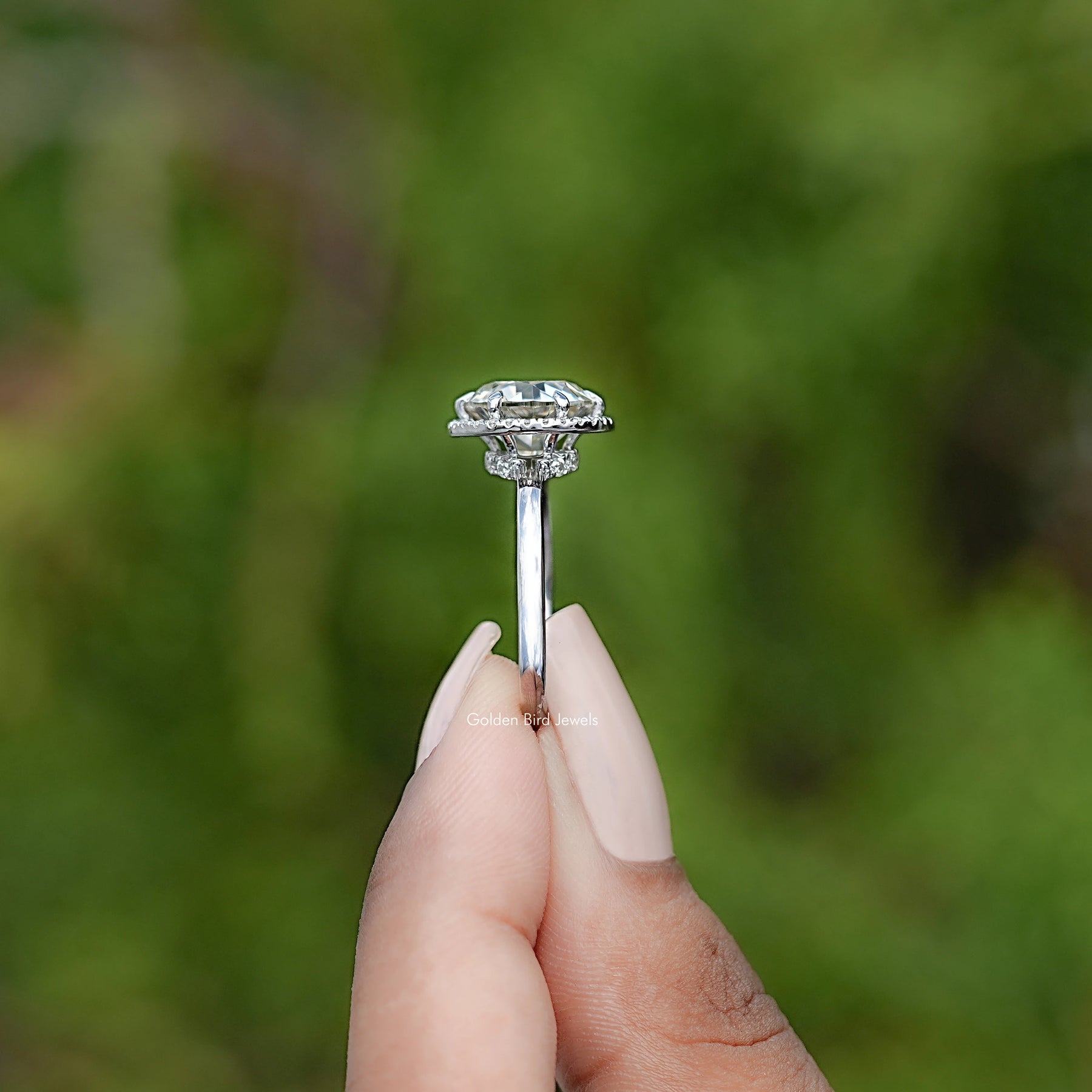 Side View of Old European Round Moissanite Solitaire Ring