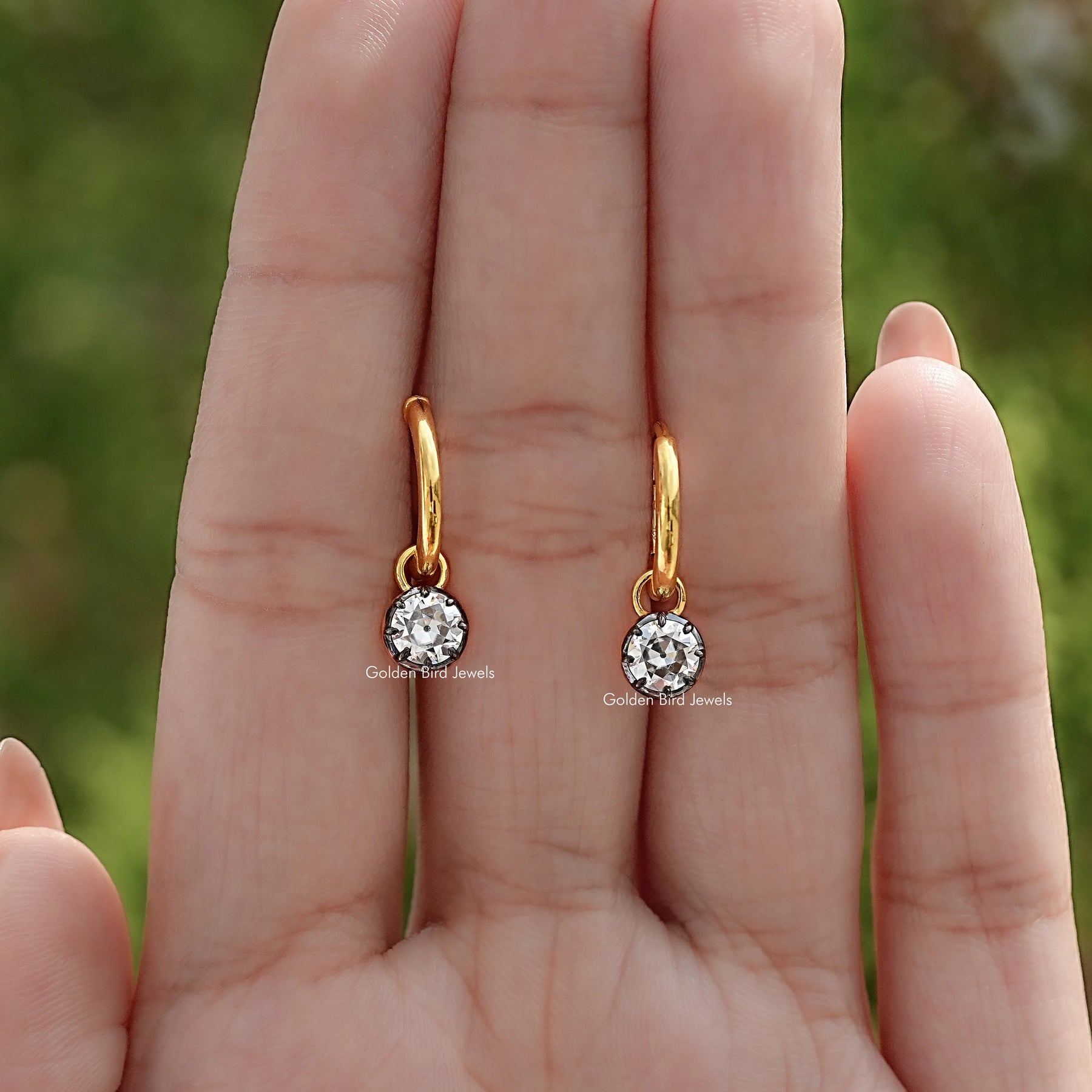 Old European Cut Round Moissanite Dangle Earrings