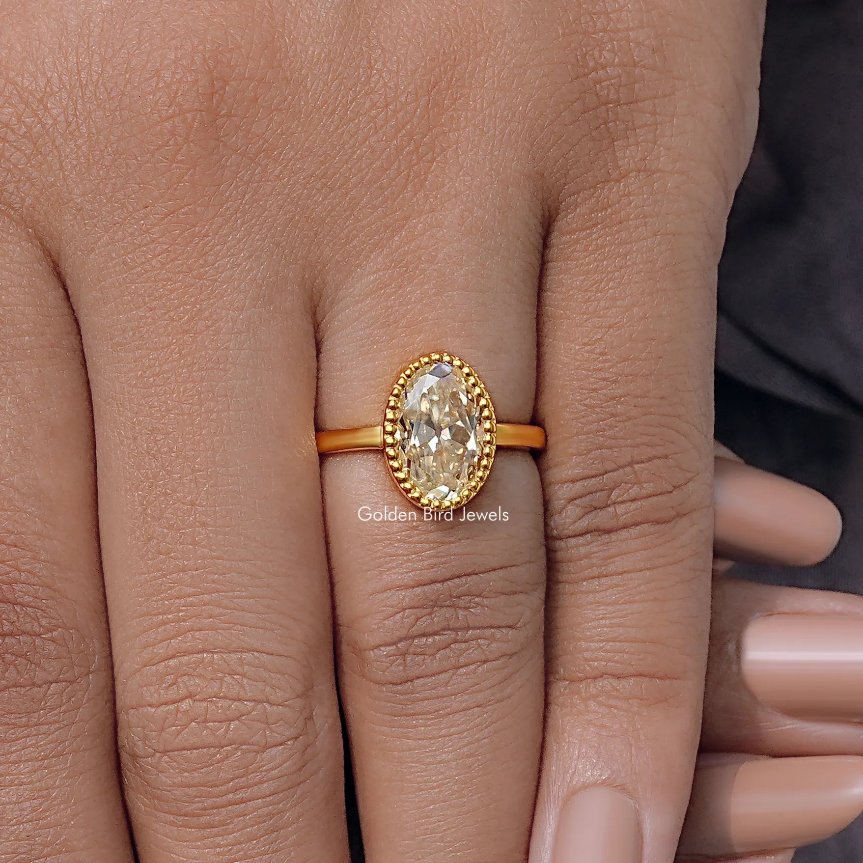 Old Mine Oval Milgrain Bezel Set Moissanite Ring