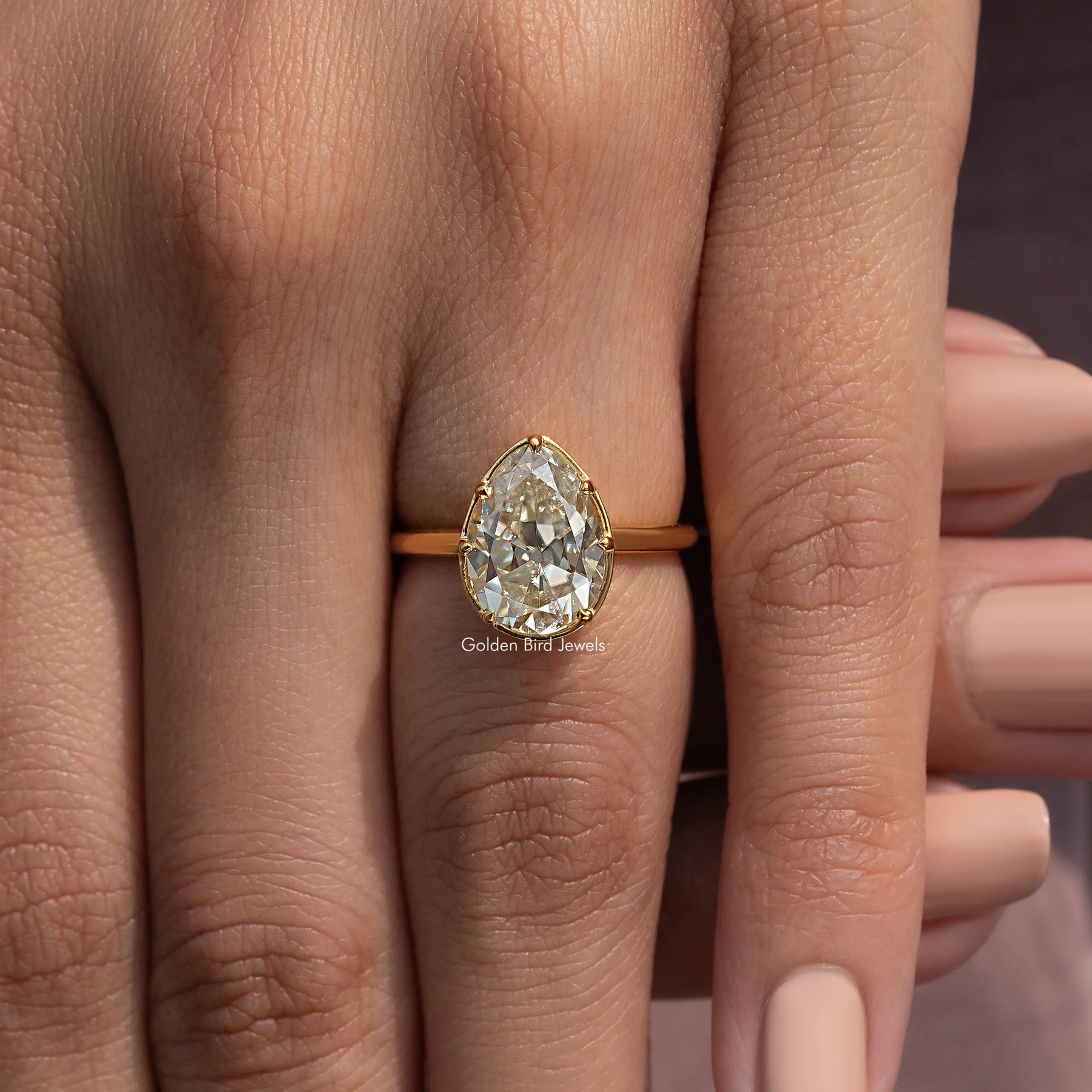 Pear Old Mine Cut Moissanite Engagement Ring