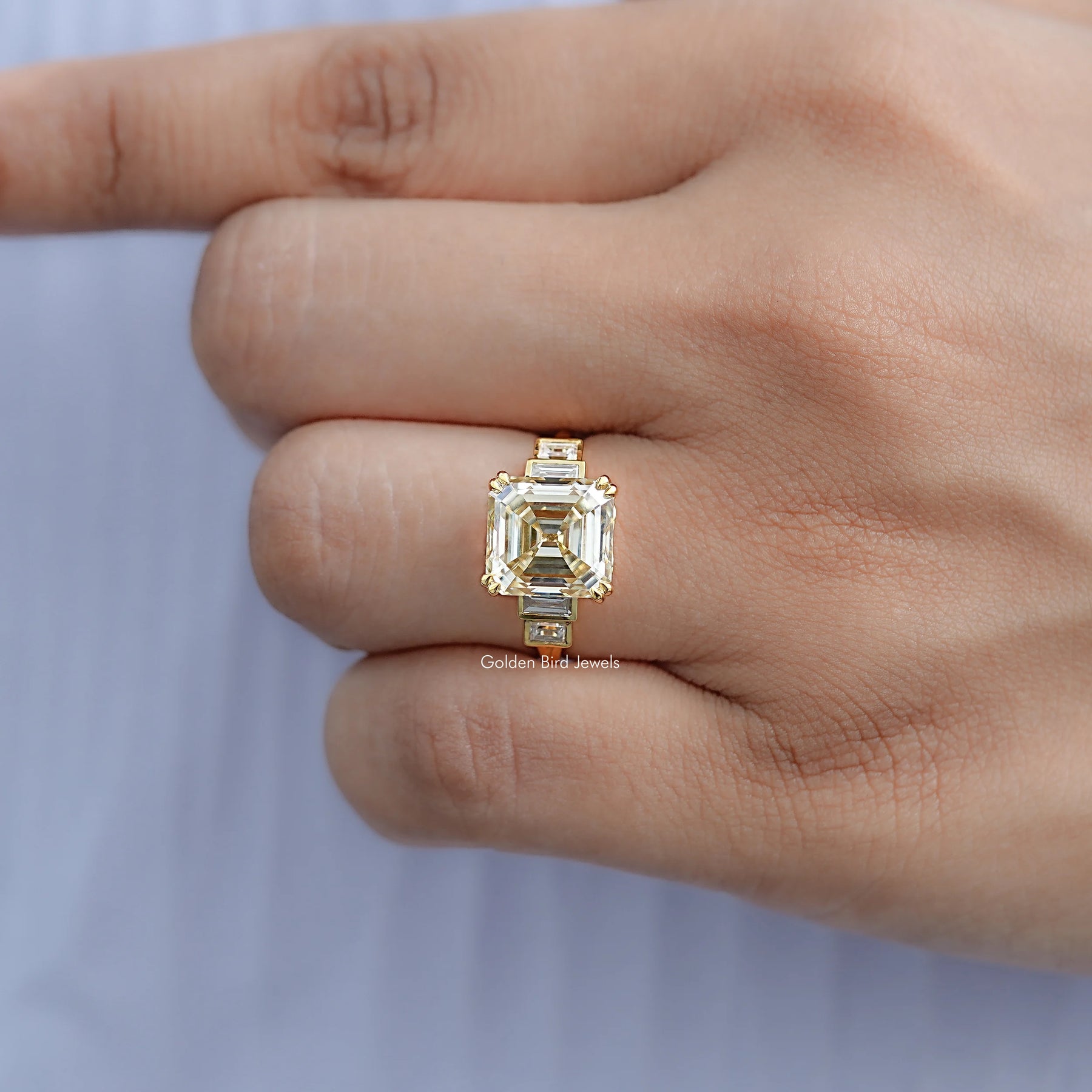 Close view of Asscher Cut Solitaire Engagement Ring