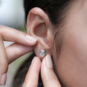 Display view of  Old Mine Cushion Lab Diamond Stud Earrings